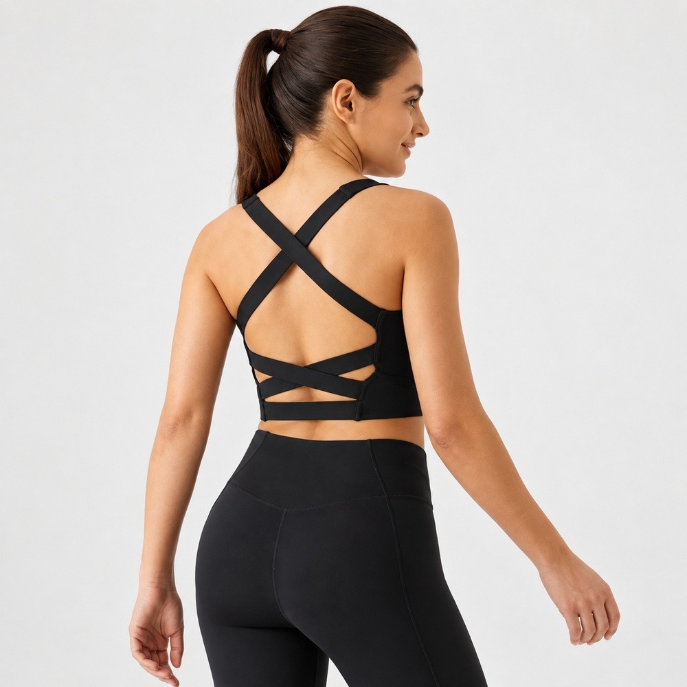 Halara Black SoftlyZero Airy Square Neck Crisscross Backless Crop Top Large